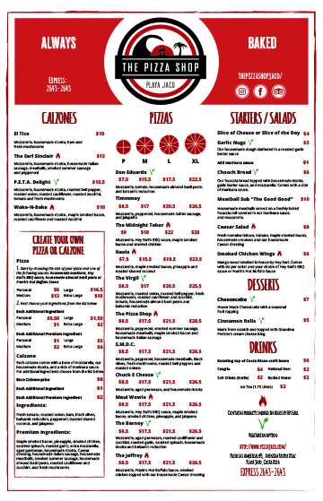 Pizza Shop Menu